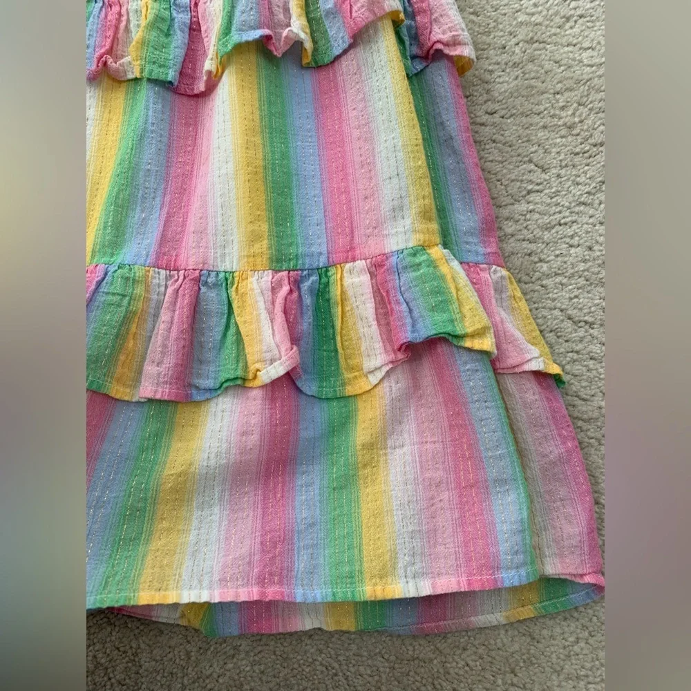 Mini Boden Size 5-6 Years Tiered Ruffle Pastel Gold Striped Maxi Dress